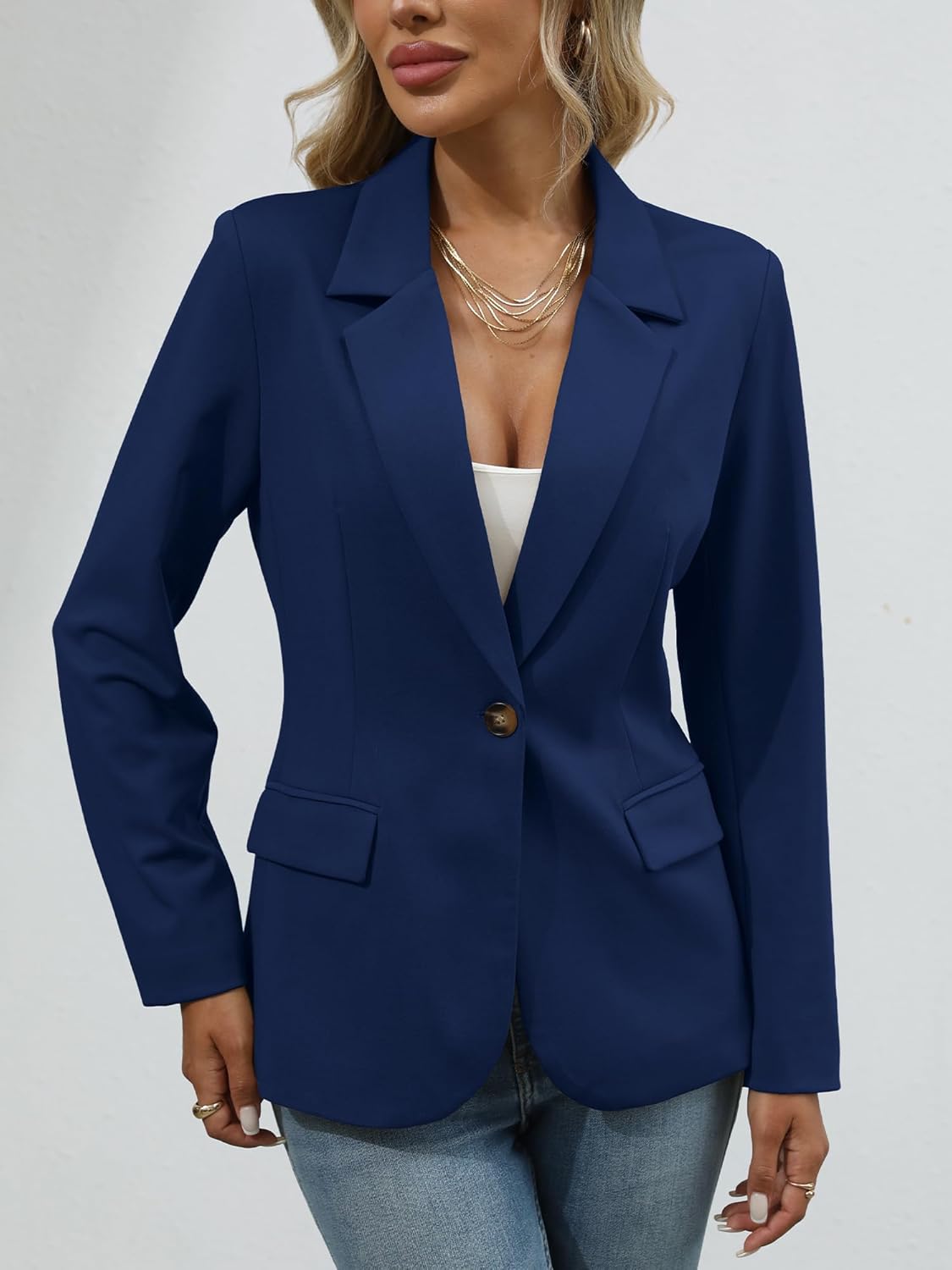 ELLEVEN Women’s Knit Blazer for Business Casual, Stretchy Slim Fit Work Office Suit Jackets with Pockets - Image 3