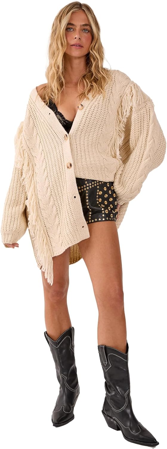 Nasty Gal Women's Fringe Cable Mix Longline Knitted Cardigan