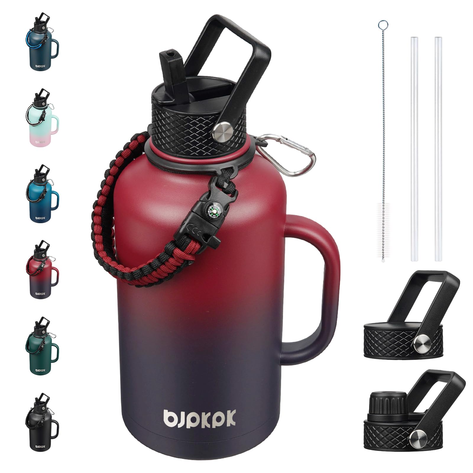 BJPKPK 64oz Insulated Water Bottle with Straw Lid Large Stainless Steel Jug