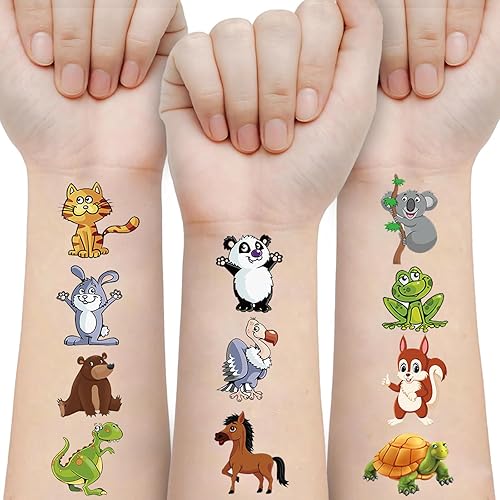62 tatuajes temporales de animales para niños, dinosaurio, gato, tatuajes falsos, decoración, actividades en el hogar, aula, premios y recompensas,