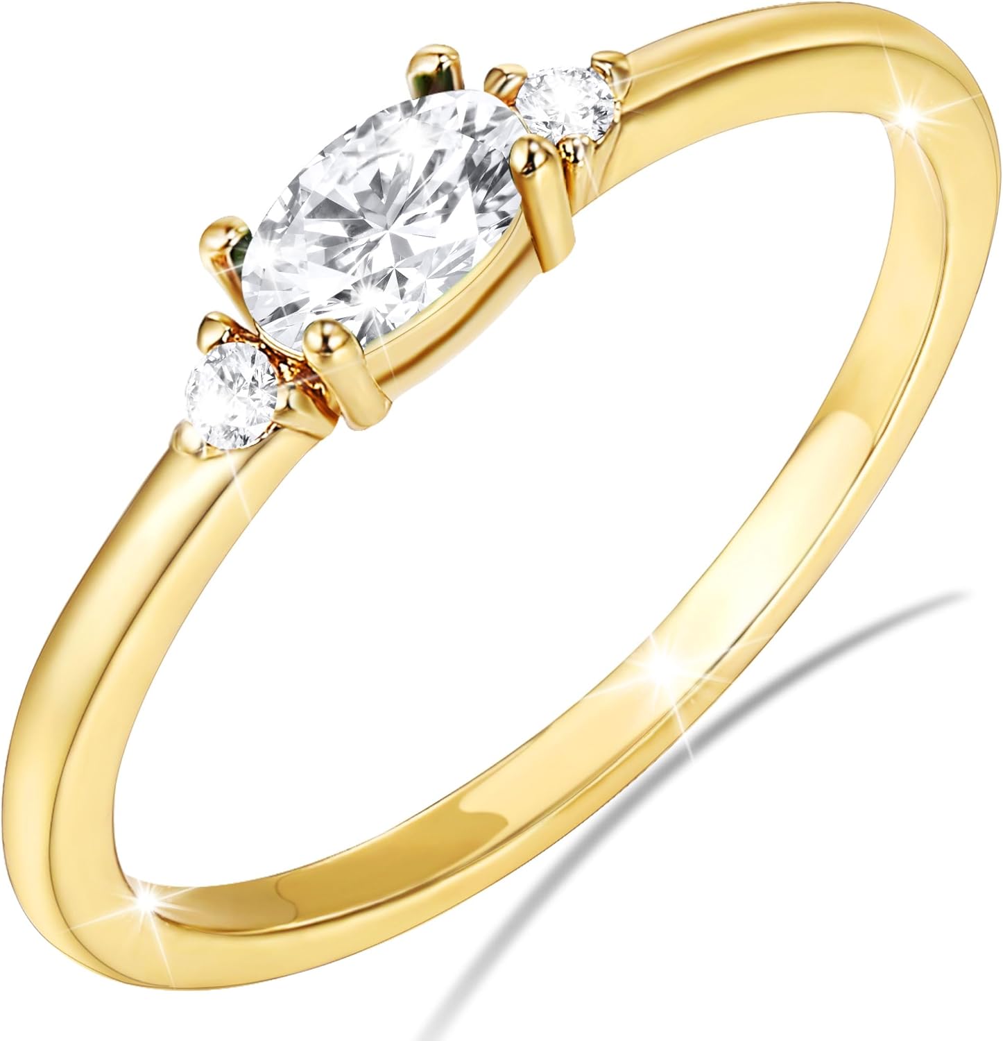 18K Gold Plated Rings for Women Stackable Non Tarnish Knuckle CZ Birthstone Ring Wedding