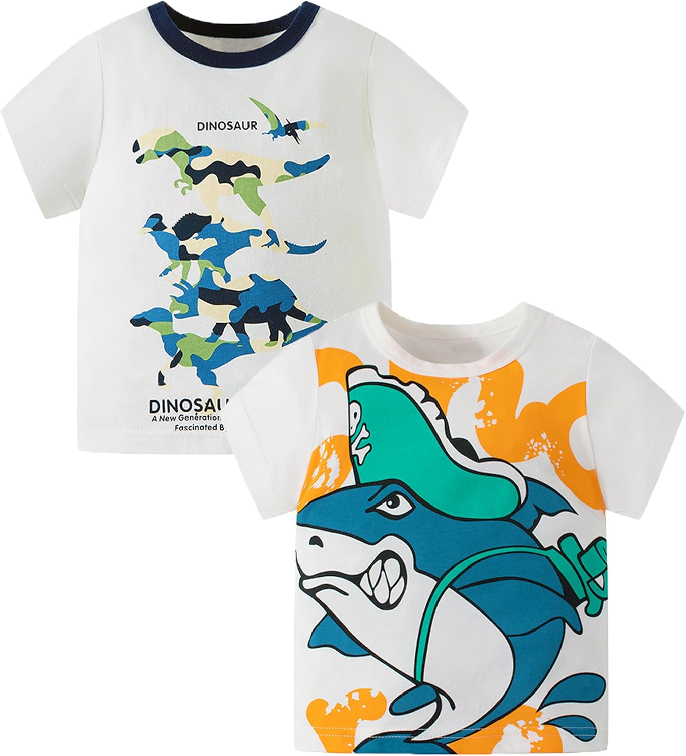 Toddler Boy' Shirts 2 Packs Dinosaur Short Sleeve Tops T-Shirt Size for 3-6 Years