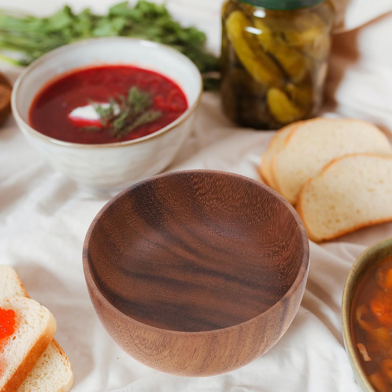 Amosfun 2pcs Wooden Rice Bowls Set Wooden Rice Bowls Set Natural Coffee Color Practical and Damage Resistant for Home and Restaurant