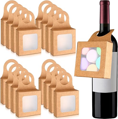 Caja de 25 botellas de vino de papel kraft con ventana colgante, cajas de regalo plegables para regalos, botellas de vino vacías para decoración,