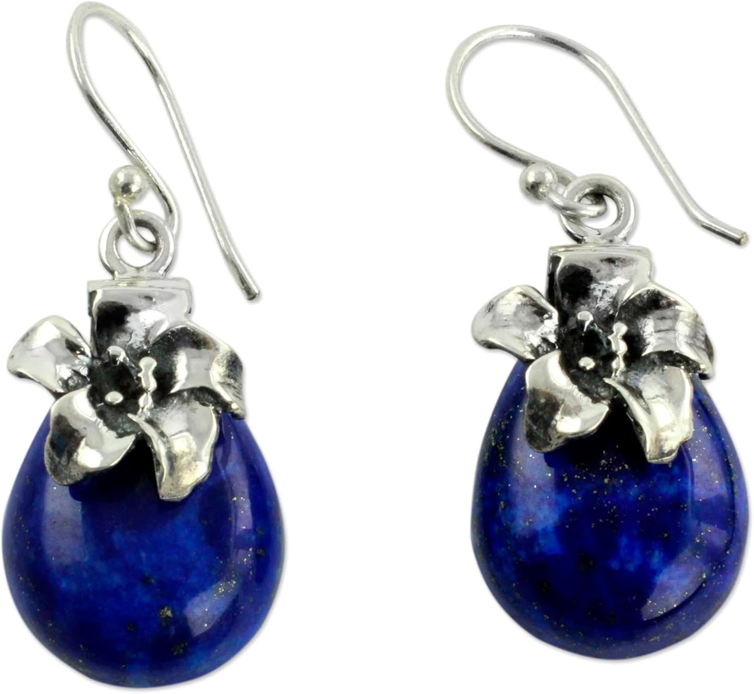 NOVICA Handmade Lapis Lazuli Pendant | Handcrafted Crystal Dangle | .925 Sterling Silver Floral | Crafted by Hand Artisan Pendant Earrings | Royal Blue Reflecting