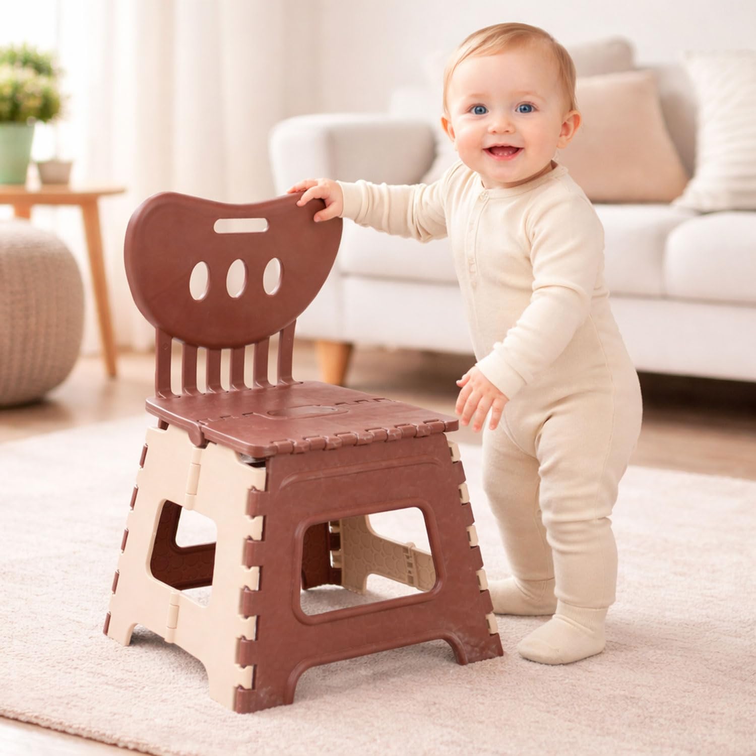 A to Z Hub Folding Plastic Chair with Backrest for Kids & Adults | Portable, Lightweight, Durable Step Stool Seat | Space Saving, Easy to Carry, Indoor Outdoor Multipurpose Chair (Brown)-image-20