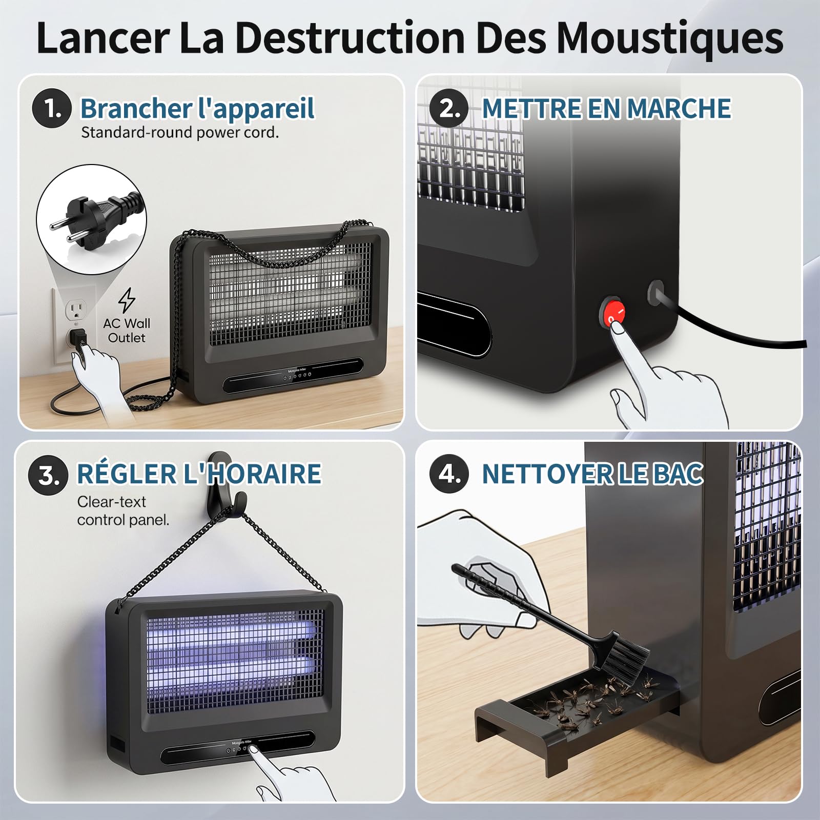 YFFU Lampe Anti Moustique Double Face 4000V, Tue Mouche Electrique Puissant avec 2 Tubes UV 365nm Interchangeables,Appareil Anti Moustique pour Intérieur et Extérieur,Idéal pour Maison,Chambre,Cuisine