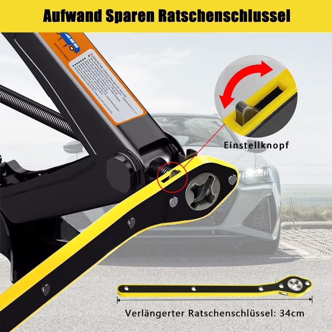 Cric per Auto 1,5 T Professionale con Cricchetto, Altezza Max 346 mm, Capacità 1500 kg per SUV, Camion, Auto
