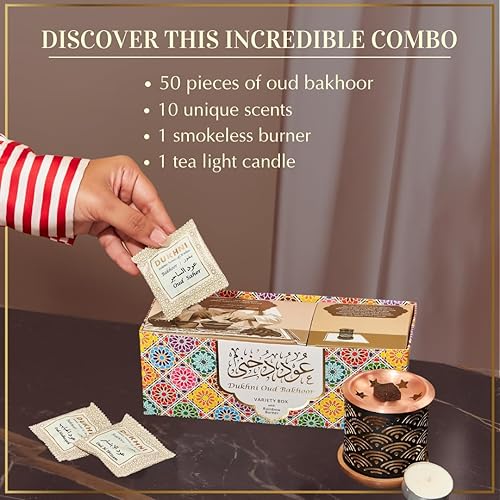 Miniatura 3 de Oud Bakhoor caja variada con quemador y caja de recarga por Dukhni Juego de 2 Auténtico incienso árabe Bakhoor Set de regalo y kit de inicio