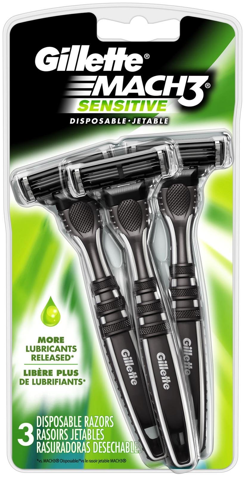 Gillette Mens Mach 3 Sensitive Disposable Razors 3 Count 3 Pack