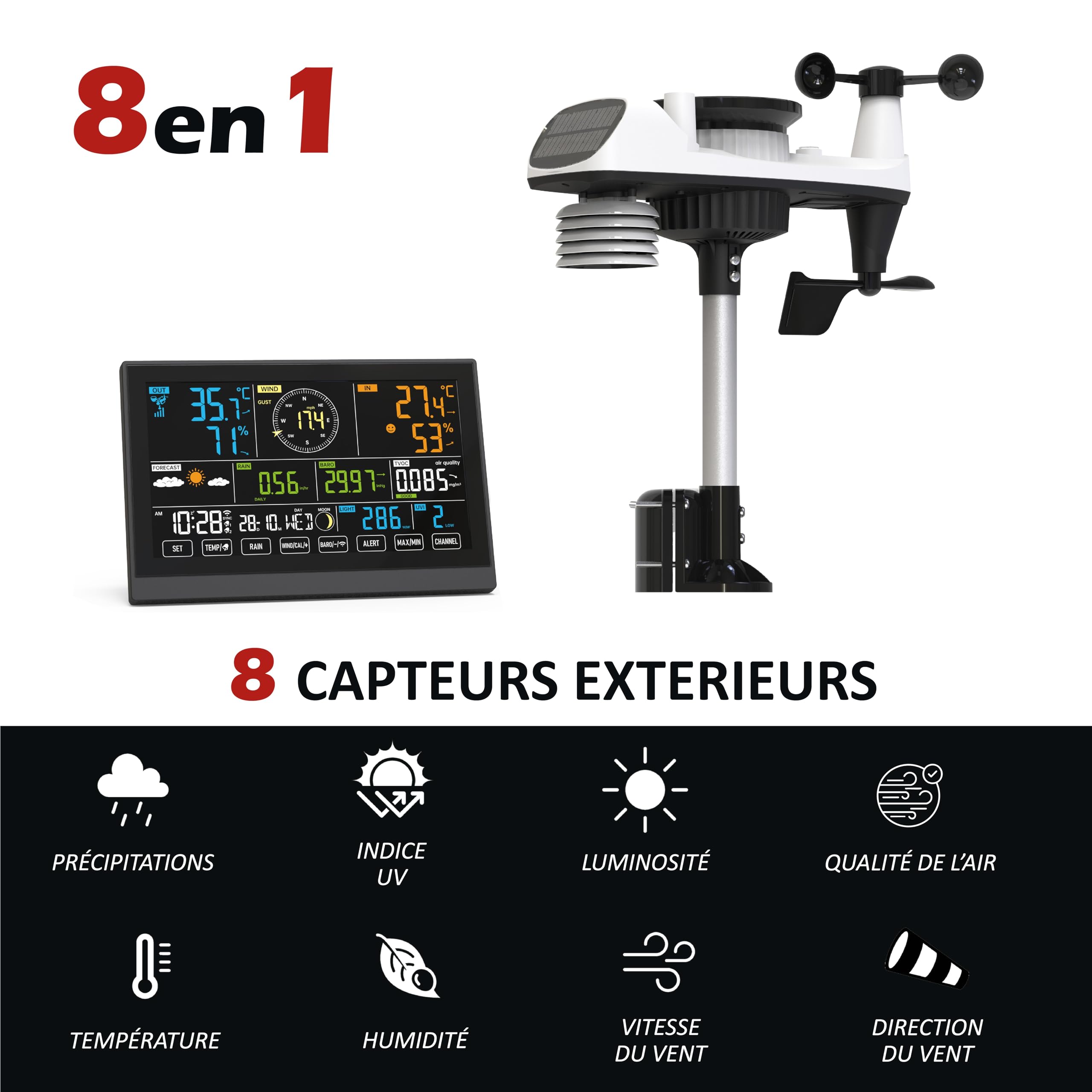 Station Météo professionnelle connectée Wifi – 8 en 1