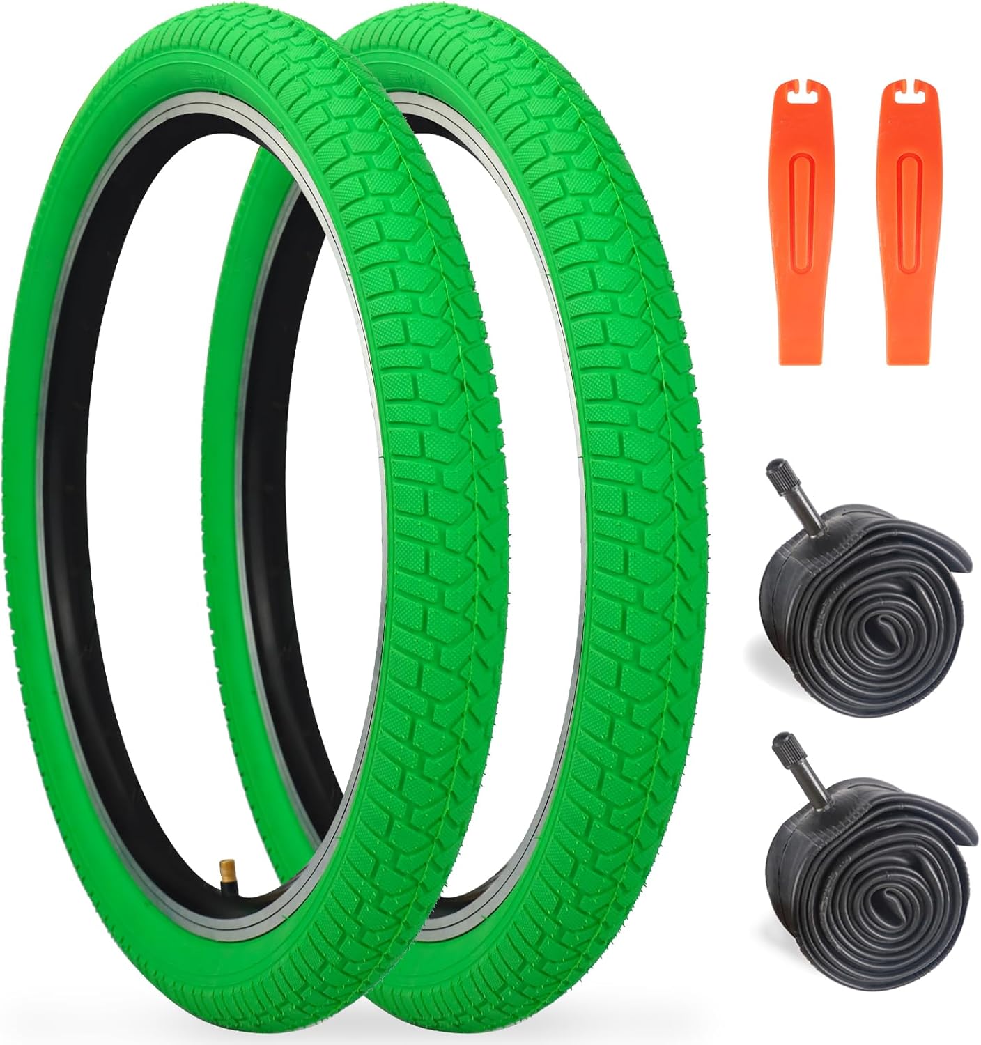 Kids Bike Tire 2 Tires and 2 Tubes 20x2.125 (57-406) Folding Tire for Kids Bikes Compatible Fits Most Kids Bikes Green (2 Tires&2 Tubes) 20x2.125