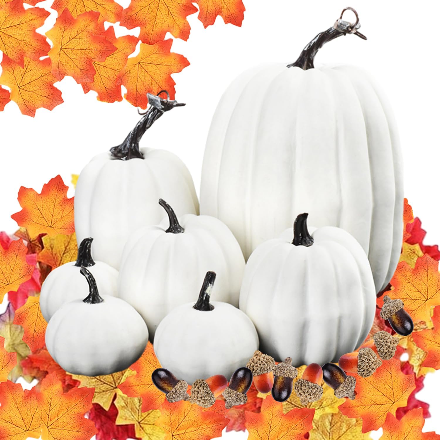 RobLuX 67 Pezzi Halloween Decorazioni Artificiali Autunnali Zucche