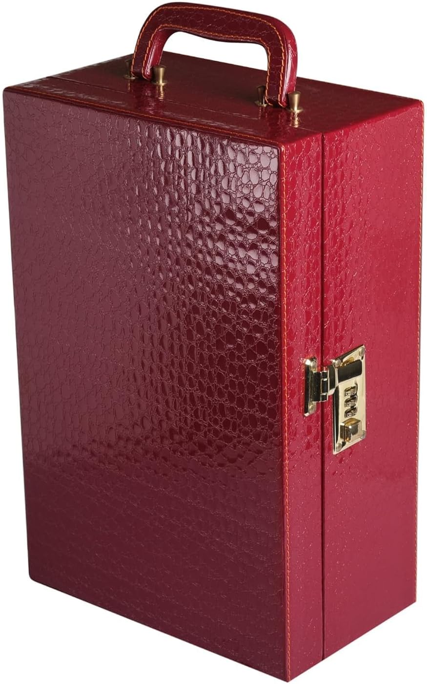 Leather Bar Set – Portable Cocktail Shaker Case with Whiskey Glasses – Complete Bar Tool Set for Travel, Picnics, and Car – Stylish and Compact (Croco Cherry)
