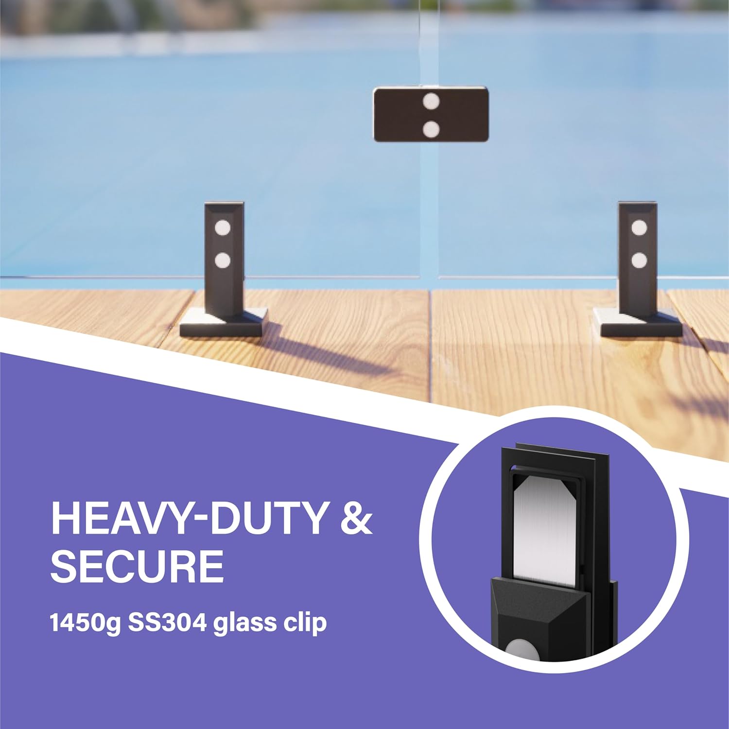 Glass Railing Spigot,4 Pack 304 Stainless Steel 1450g Heavy Duty Black Square Glass Spigots Clamp Bracket Railing for Pool Fence Home Garden Stairs Balustrade Balcony