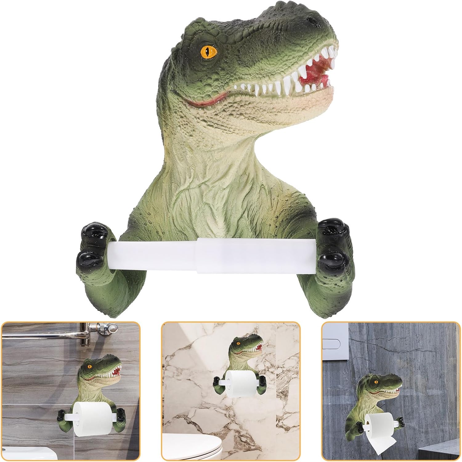 VALICLUD Dinosaur Toilet Paper Holder Bathroom Wall Mount, Multipurpose Toilet Tissue Storage Stand with Adhesive Backing, Decorative Dinosaur Roll Paper Hanger for Bathroom and Kitchen