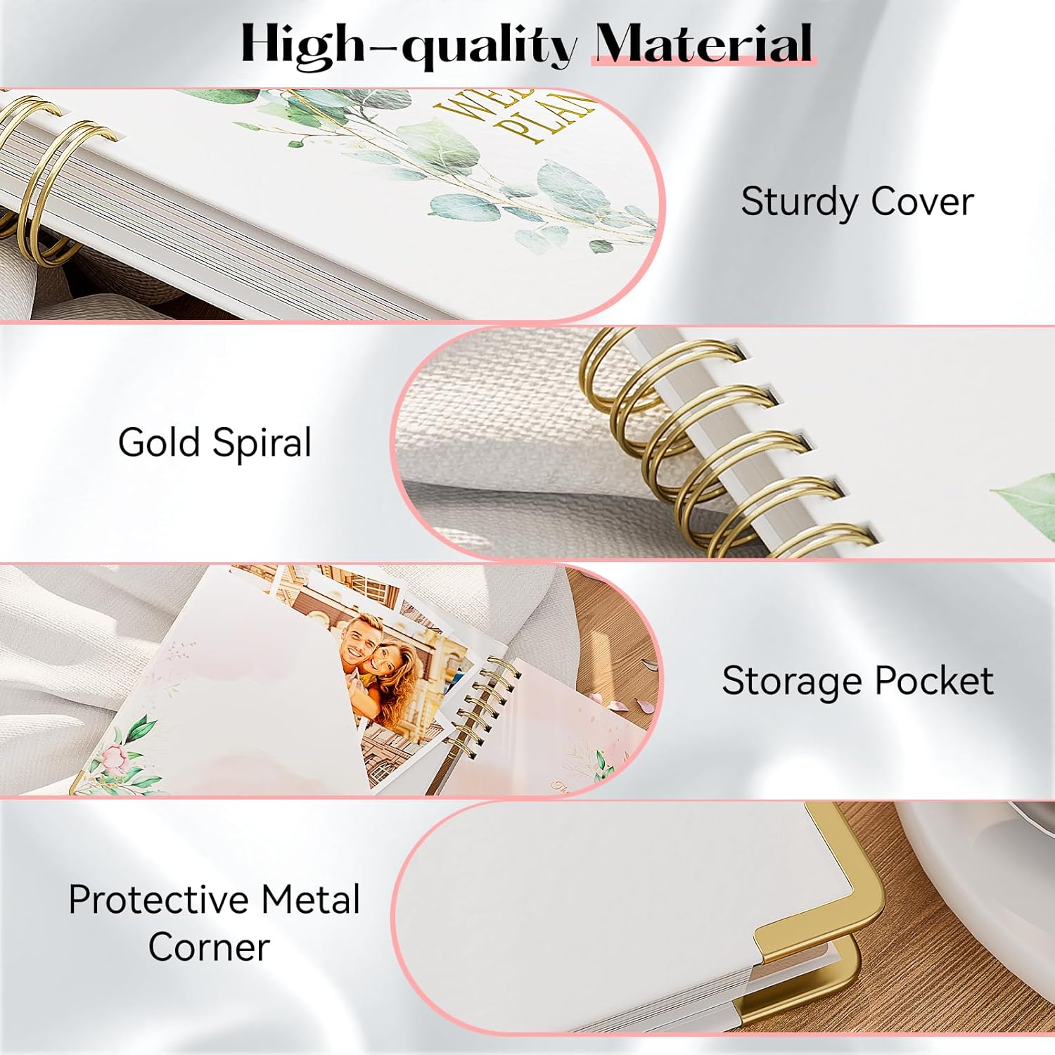 ABC life Wedding Planner Book and Organizer, 10 Sections Notebook Organizer for Bride, Engagement Gifts Binder Calendar with Colorful Stickers, Personalized Wedding Stuff, Green Leaf