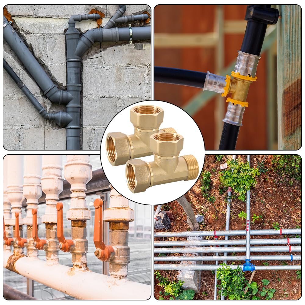 IGxIGxAG Lot de 2 raccords en T de 1" en laiton G1" en laiton - Raccord en T DN25 - Pour installations sanitaires, salles de bains, chauffages, climatiseurs
