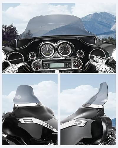 Miniatura 7 de Benlari Parabrisas ondulado ahumado de 8 pulgadas para Harley Davidson Touring Street Glide Electra Glide Tri Glide FLHT FLHX FLHTK FLHTC FLHTCU