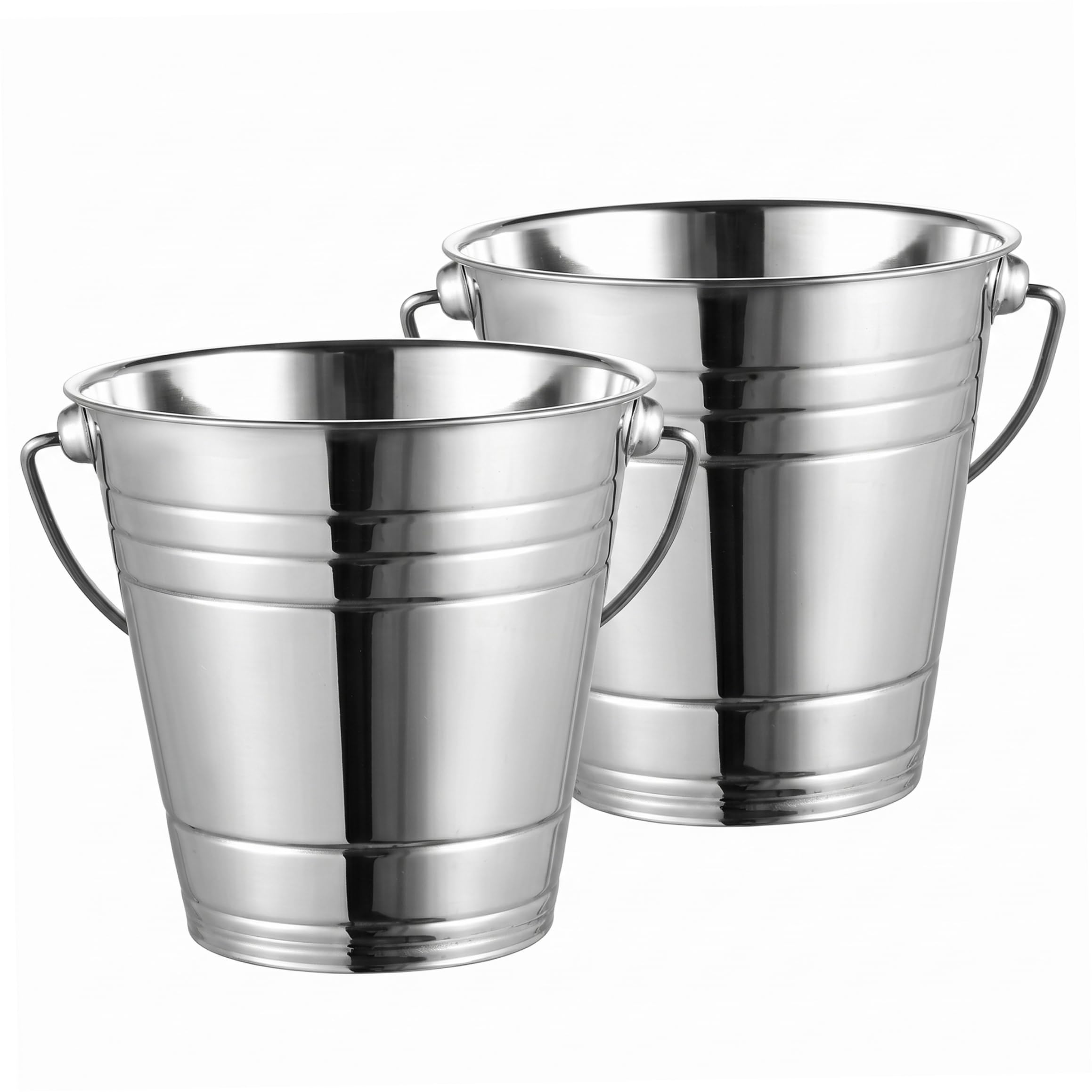 AwnsIMfreien Wine Bucket, 2 Pack 3000ml Stainless Steel Ice Bucket, Metal Drink Buckets With Ergonomic Handles & Stable Base for Champagne Wine, Silver, Champagne
