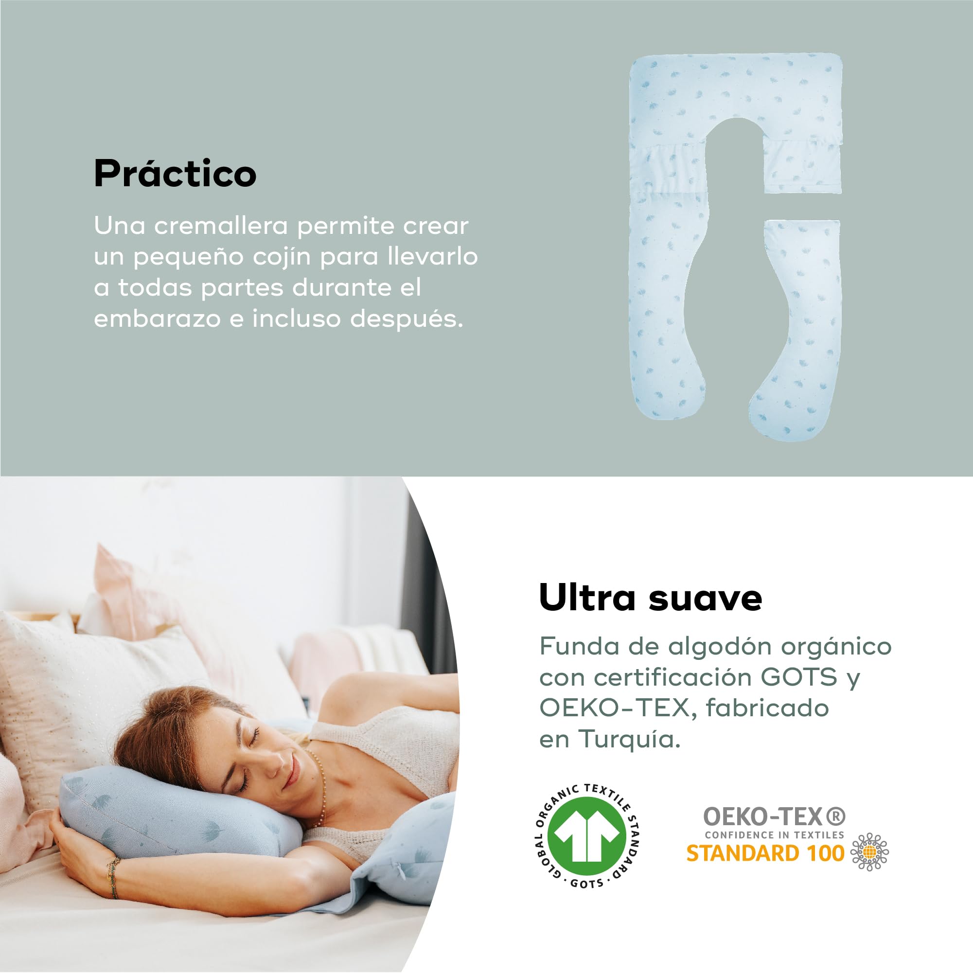 Babymoov B.LOVE XXL Cojín de Maternidad desmontable, certificada OEKO-TEX®, fabricada en Europa - Wind Blue