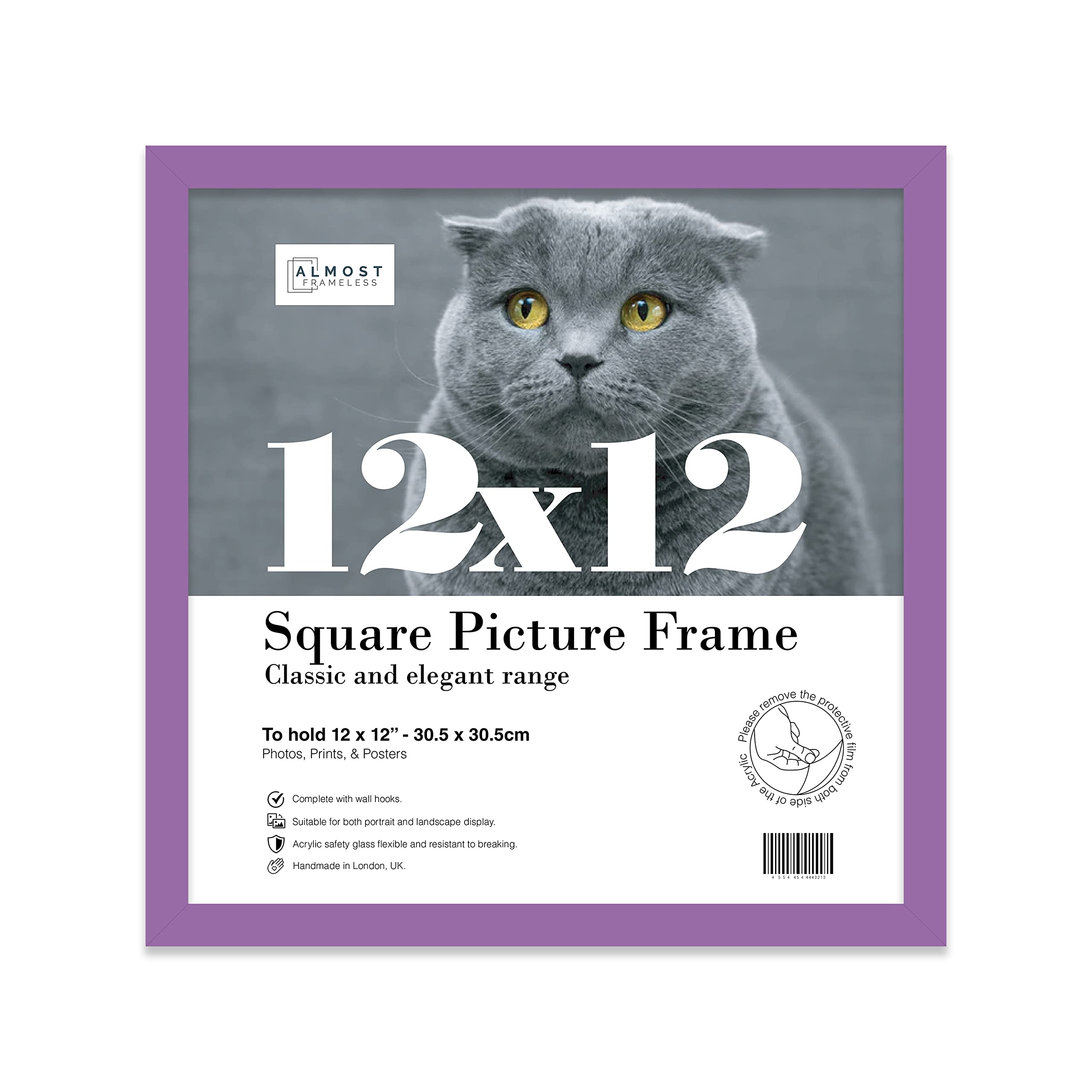 12x12 Inch Purple Square Thin Photo Frame Wall Mountable Thin Picture Frame Standard Square Photograph Size, 12" X 12"(30.5 X 30.5cm)