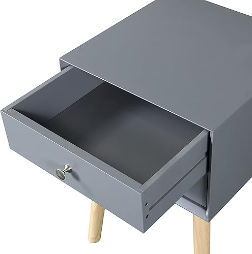 Miniatura 6 de Moderna mesita de noche con 2 cajones, mesa auxiliar, mesita de noche, mueble de almacenamiento para dormitorio, sala de estar, gris