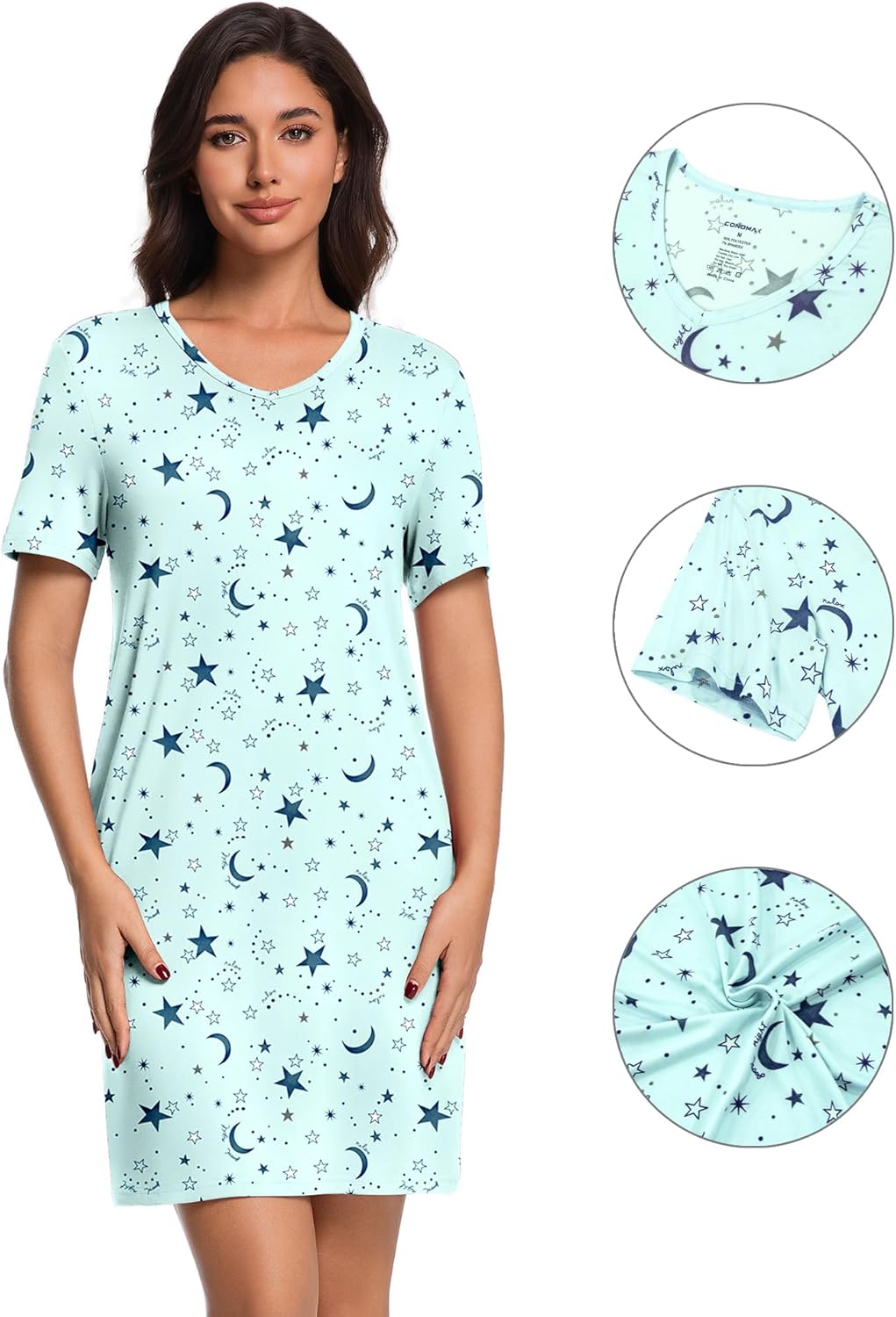 Women's Short Sleeve Nightshirt Nightgowns for Sleep Lounge Pajama dress sleepwear for Women - Image 2
