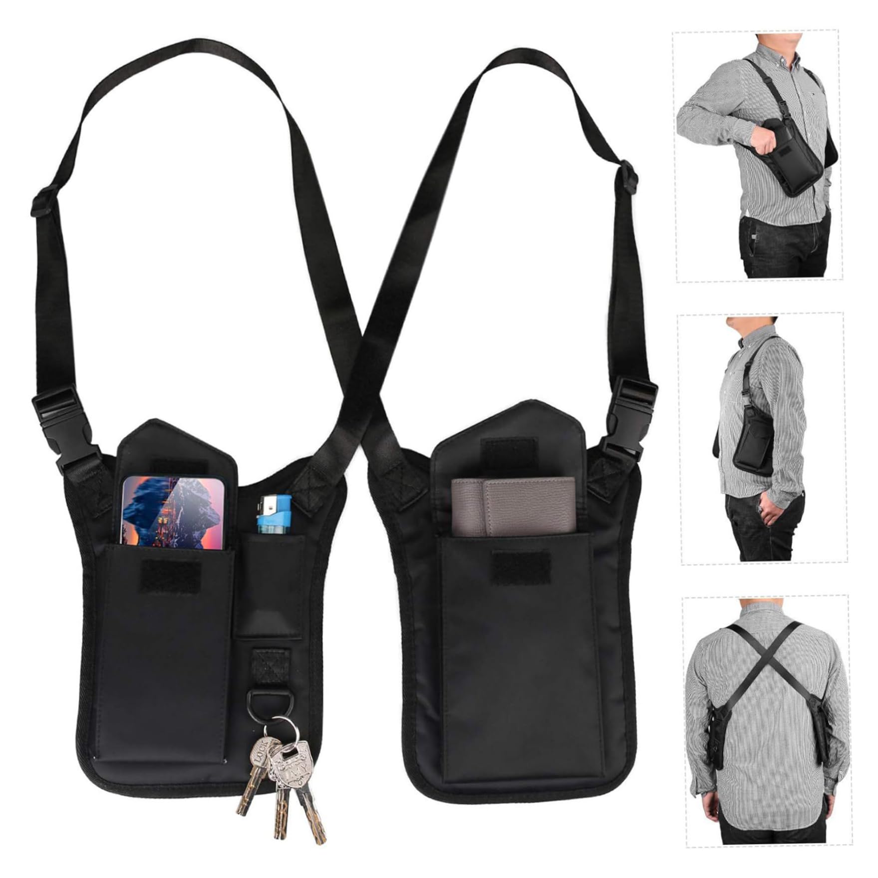 LDJFCCA Shoulder Bag, Anti-Theft Hidden Hidden Pocket, Safety Underarm Bag Polyester Double Shoulder Armpit Tactical for Travel Outdoor Underarm