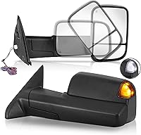 AUTOSTARSHIP Power Heated Towing Mirrors for 2002-08 Dodge Ram 1500, 2003-09 Ram 2500/3500 - Turn Signal, White Running Light, Extendable Foldable Black