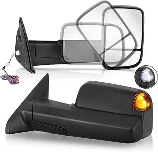 AUTOSTARSHIP Power Heated Towing Mirrors for 2002-08 Dodge Ram 1500, 2003-09 Ram 2500/3500 - Turn Signal, White Running Light, Extendable Foldable Black