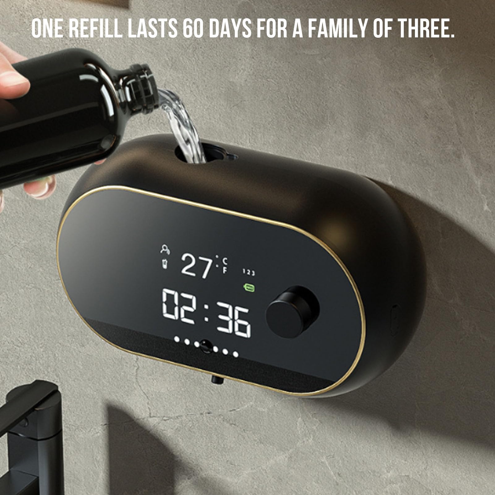 Fockety Dispenser Automatico di Sapone, Dispenser di Sapone Schiumogeno Touchless Ricaricabile a Parete, di per le Mani di Grande capacità con Display Digitale (BLACK)