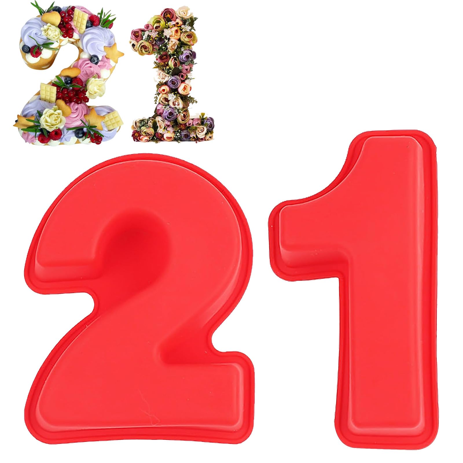 Wsetyy Number Cake Moulds Birthday, 3D Baking Mould Number Cake Tin, for Mousse Jelly Chocolate Baking, Made of Food-Grade Silicone, Easy to Demold, Washable (21) — image 1