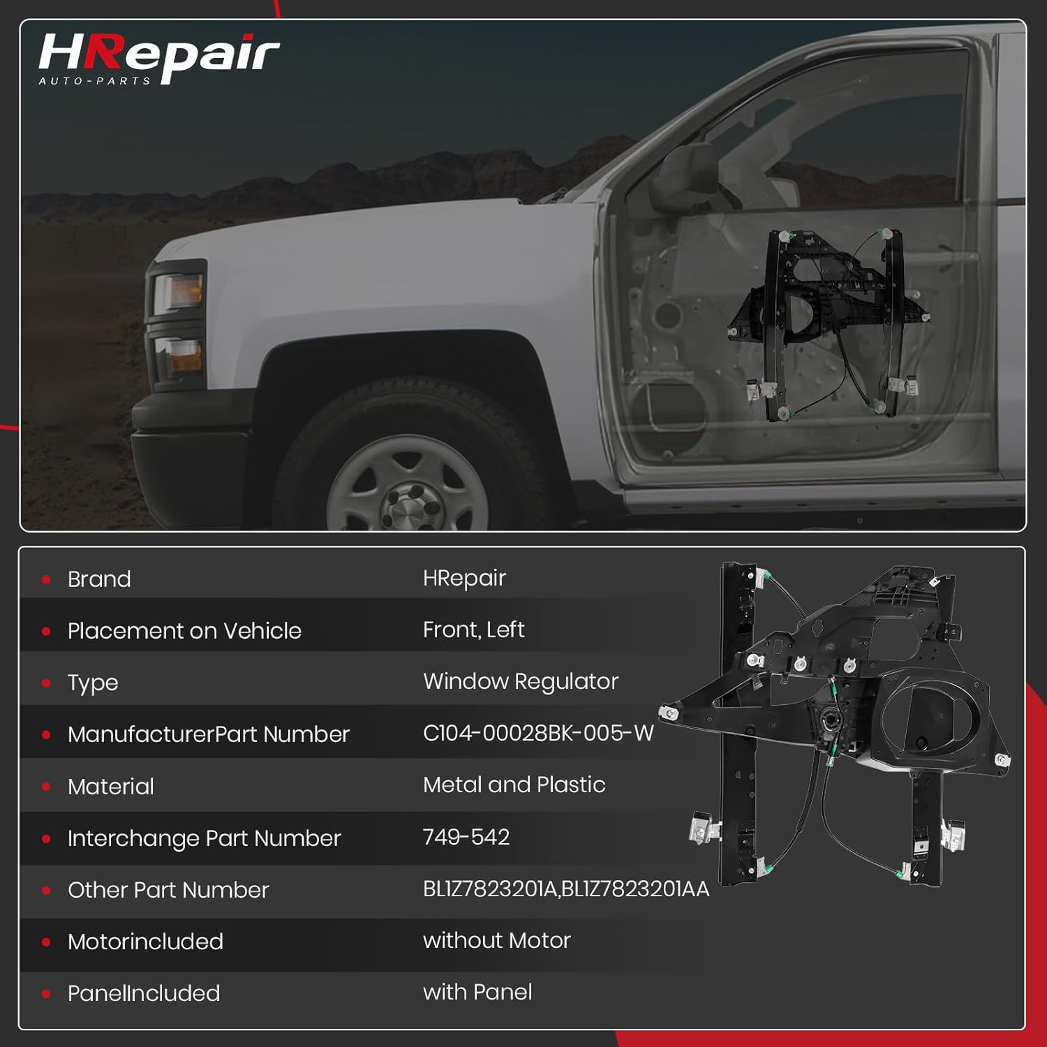 Window Regulator Front Driver Side fits for 2007-2017 Ford Expedition & Lincoln Navigator Replacement Dorman 749-542 Power Window Regulator(with Panel/Without Motor)