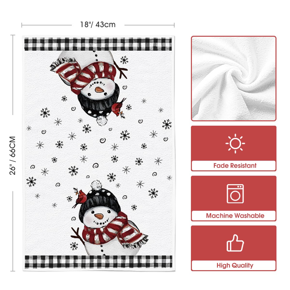 Artoid Mode Black Red Xmas Tree Snowman Christmas Kitchen Towels Dish Towels, 18x26 Inch Holiday Bird Believe Winter Decoration Hand Towels Set of 2