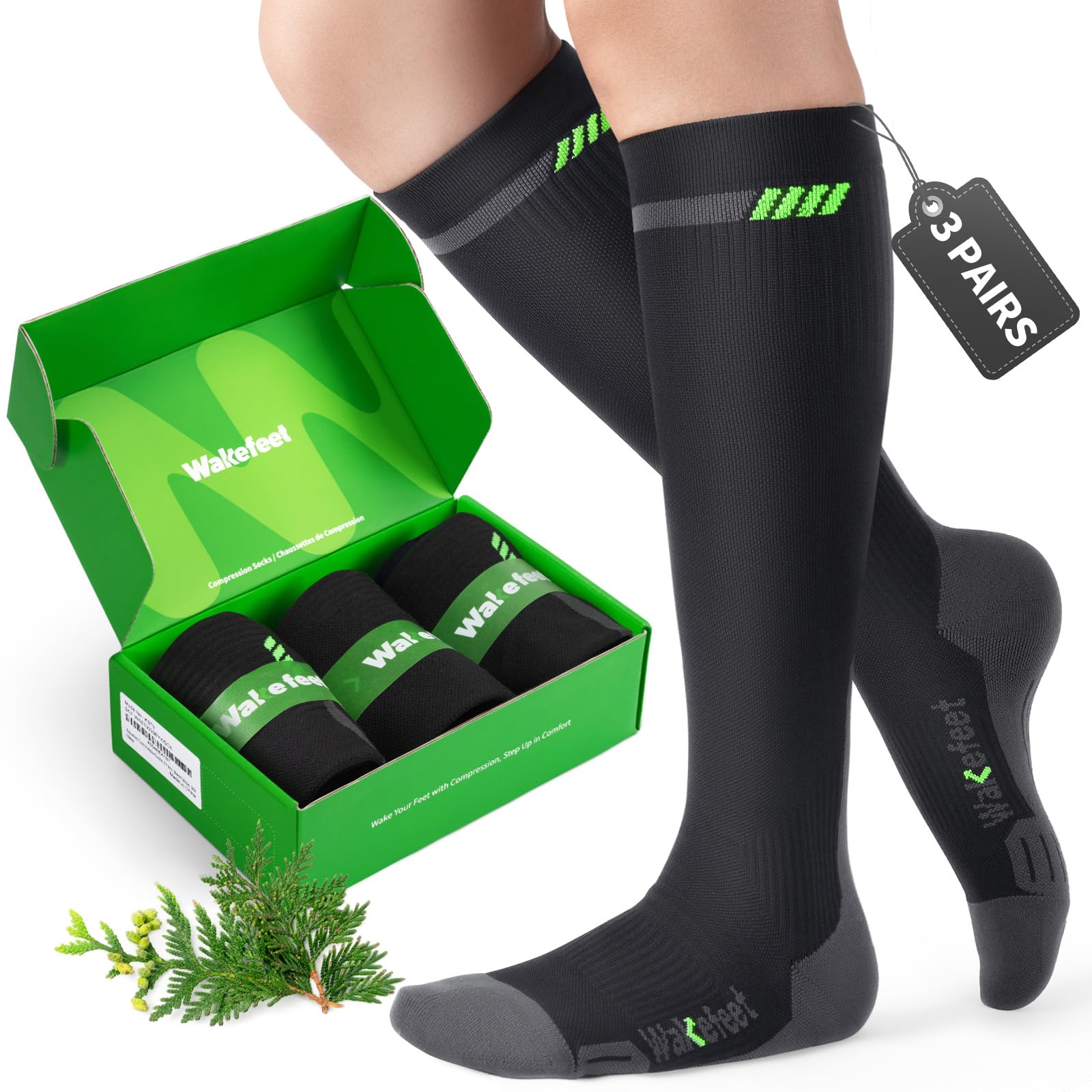 WAKEFEET Medical Compression Socks Men Women 3 Pairs, Compression Stockings 20-30mmHg for Relieving, Recovery