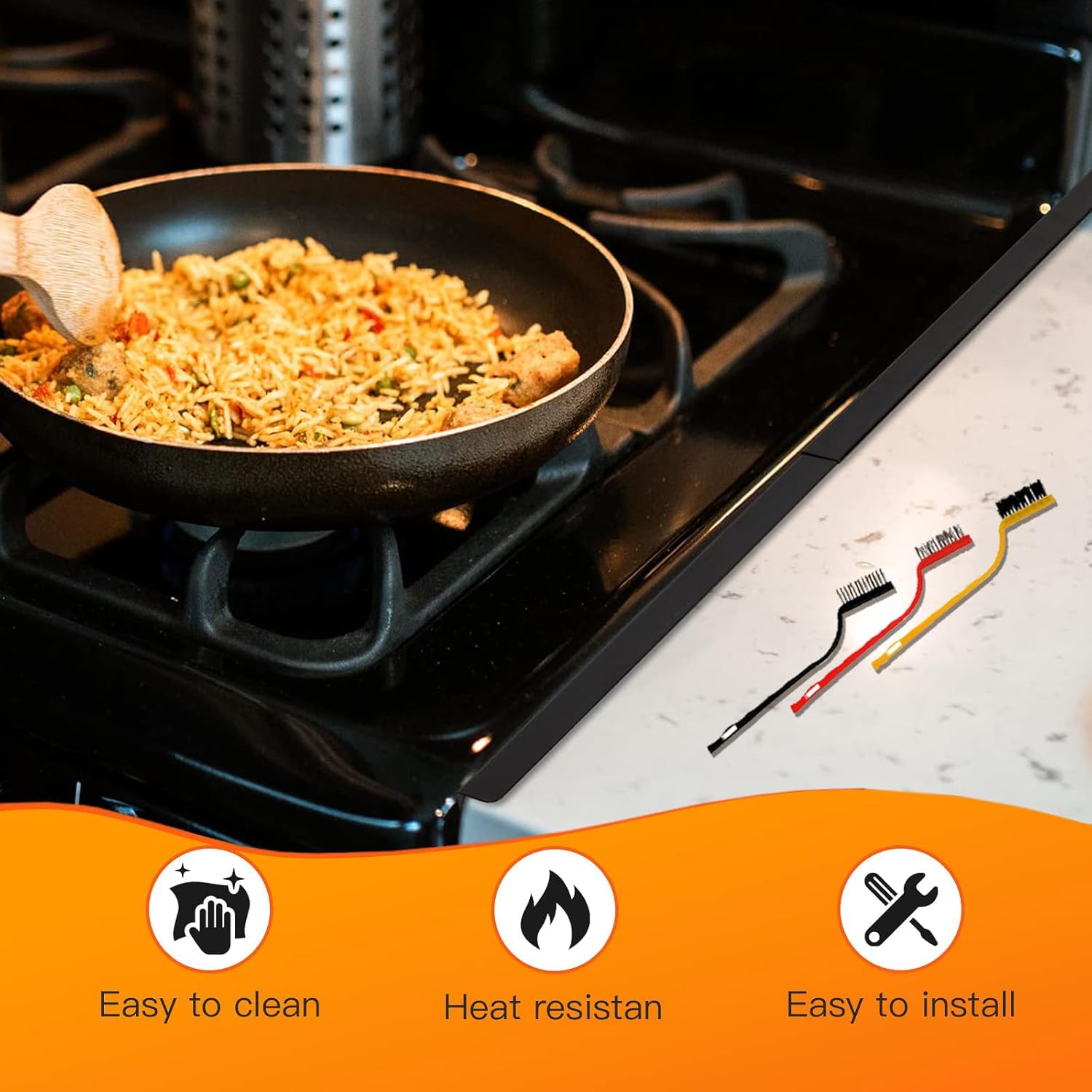 Stove Gap Covers Stainless Steel,2PC Adjustable Length 13.8"–27.5" Width 0.79" Stoves Gap Filler,Heat Resistant&Rustproof Counter Gap Protector,Easy Clean Kitchen Accessories,Bonus 3 Cleaning Brush