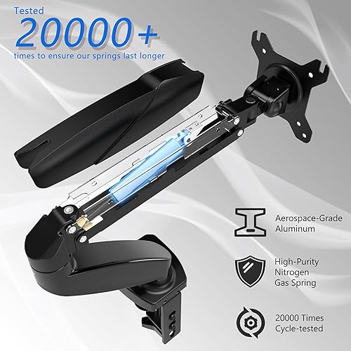 Miniatura 4 de Soporte para monitor de un solo brazo, brazo de monitor de resorte de gas de 15 a 27 pulgadas, soporte ajustable, soporte Vesa con abrazaderas y