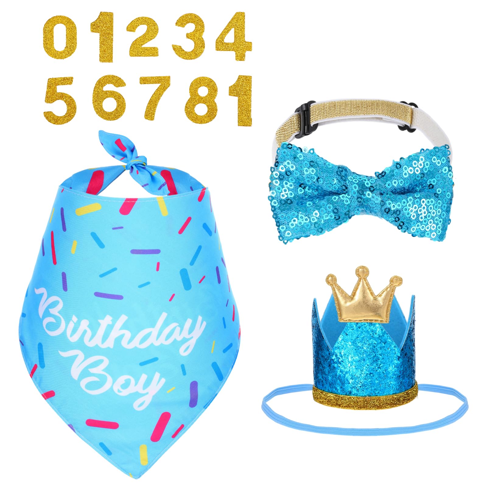 Dog Birthday Party Supplies Blue Birthday Bandana Scarf Dog Birthdays Crown Hat and Cute Bow Tie Puppy Pet
