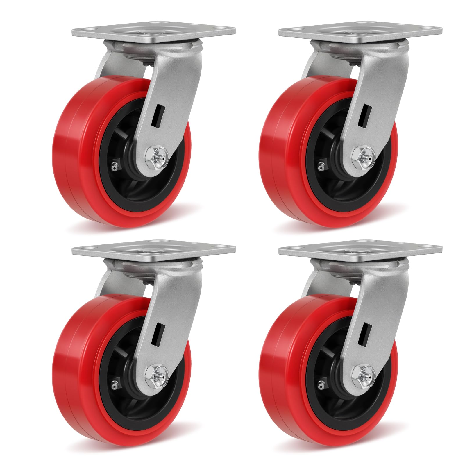 HANDSAMMU 5 inch Industrial Caster, Polyurethane on Polypropylene Wheel- Casters Set of 4 Heavy Duty - 4000LB Total Capacity -Widely Used in DYI