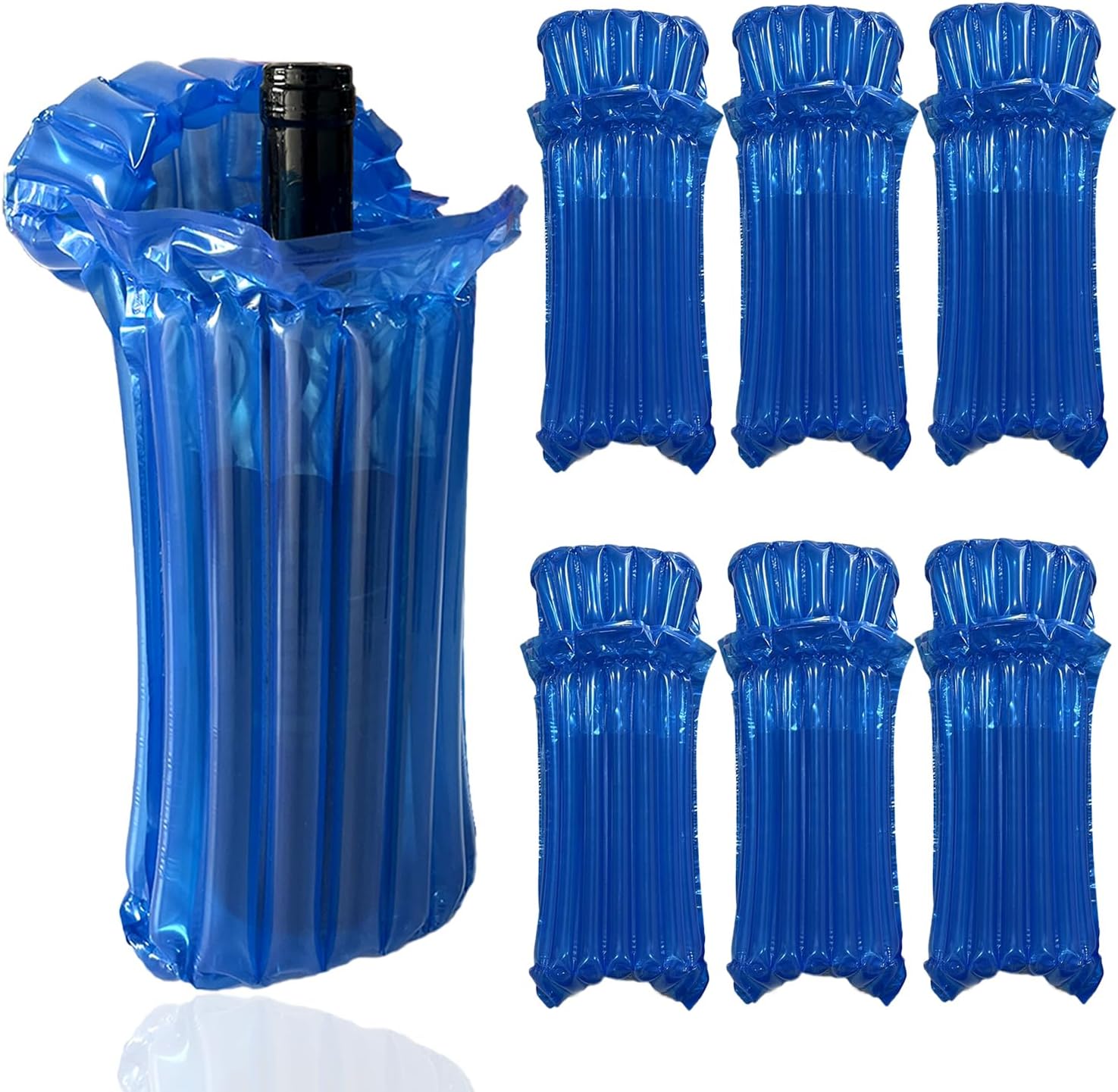 Wine Bottle Shipping Packaging Blue Reusable Inflatable Wine Bottle Travel Sleeve with 1pcs Inflator Pump,50 Packs
