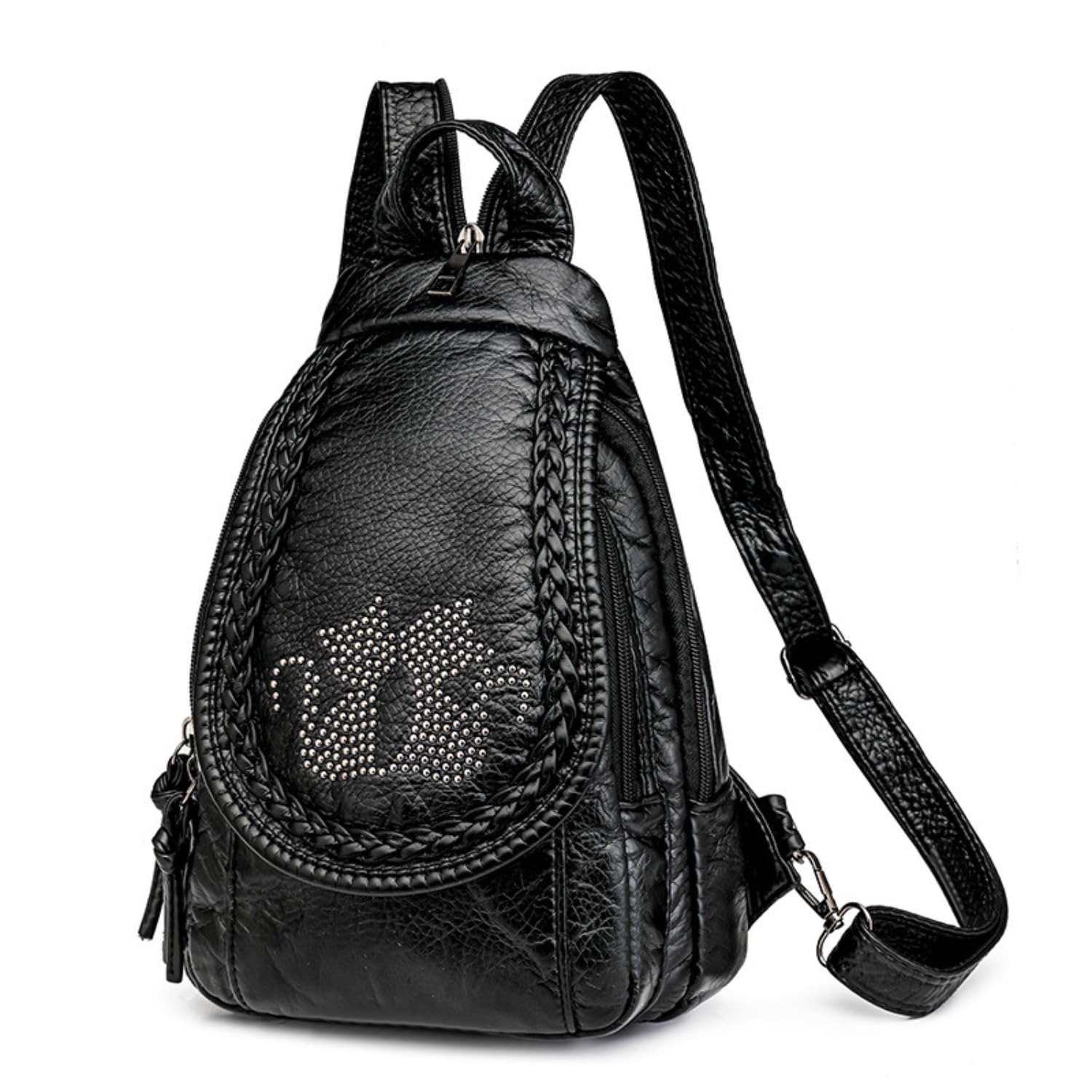 Petit sac à dos pour femme en cuir PU convertible pour Petit sac à dos étanche Sac à main voyage Sac à dos de randonnée avec plusieurs poches Compartiments spacieux (noir)
