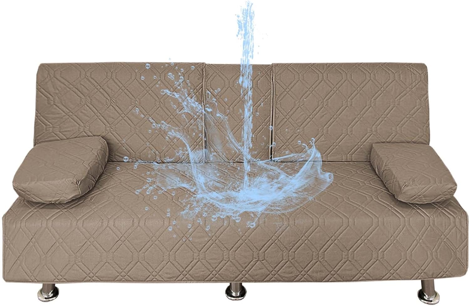 Vapor Fitness 4-Piece RV Couch Covers for Sofa Bed 3 Seater, Waterproof Quilted Convertible Folding Sofa Futon Cover with 2 Removable Armrests and 1 Cup Holder(Light Brown)