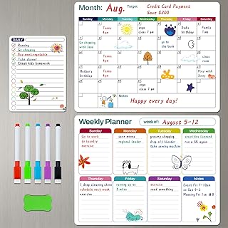 Magnetic Dry Erase Fridge Calendar Whiteboard Set,3 Pack 14.6" x 11" Reusable Refrigerator Calendar for Fridge & Wall-Monthly, Weekly,Daily Planners Refrigerator White Board with 5 Markers and Eraser