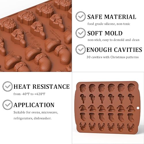 Miniatura 2 de Moldes de chocolate de Navidad, 2 moldes de silicona para dulces con pan de jengibre, Papá Noel, diseño de campanas de alce y Navidad, moldes para