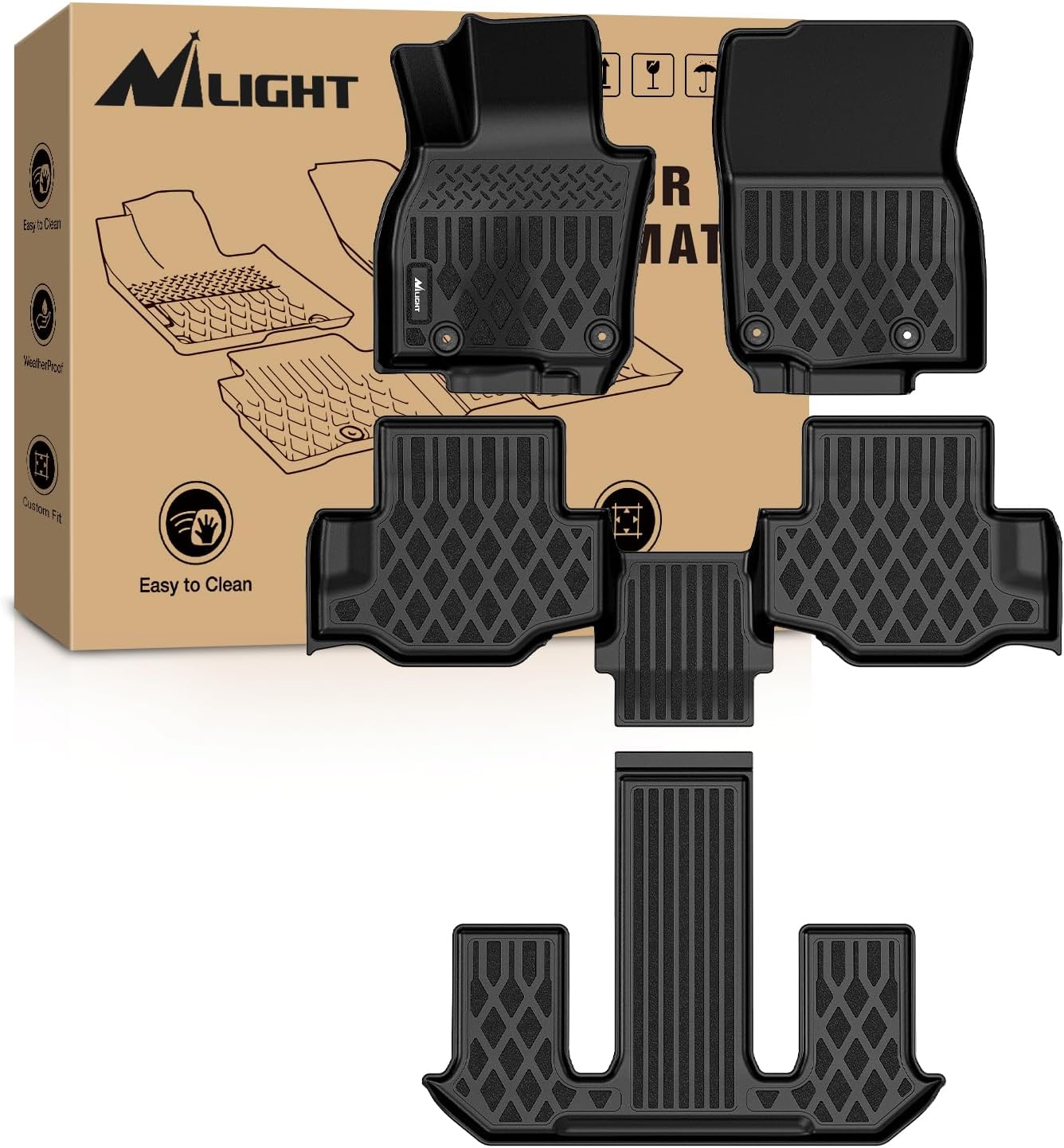 Nilight TPE Floor Mats for Mazda CX-90 & CX90 PHEV 7 Seats 2024 2025 2026 All Weather Custom Fit Heavy Duty Floor Liners