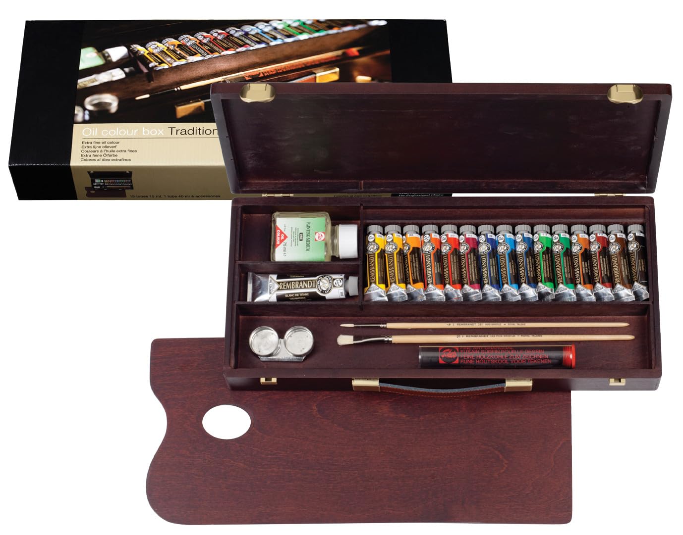 Rembrandt Professionelles Ölfarben-Set in luxuriöser Holzbox Traditional | 16 Farben + Pinsel & Zubehör