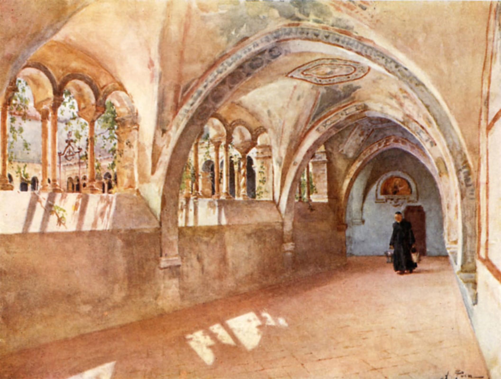 POSTERIIk Vintage Classic Picture Landscape Artwork Cloisters in Santa Scholastica Subiaco by Alberto Pisa Portrait Canvas Painting for Office Home Decor 60x90cm