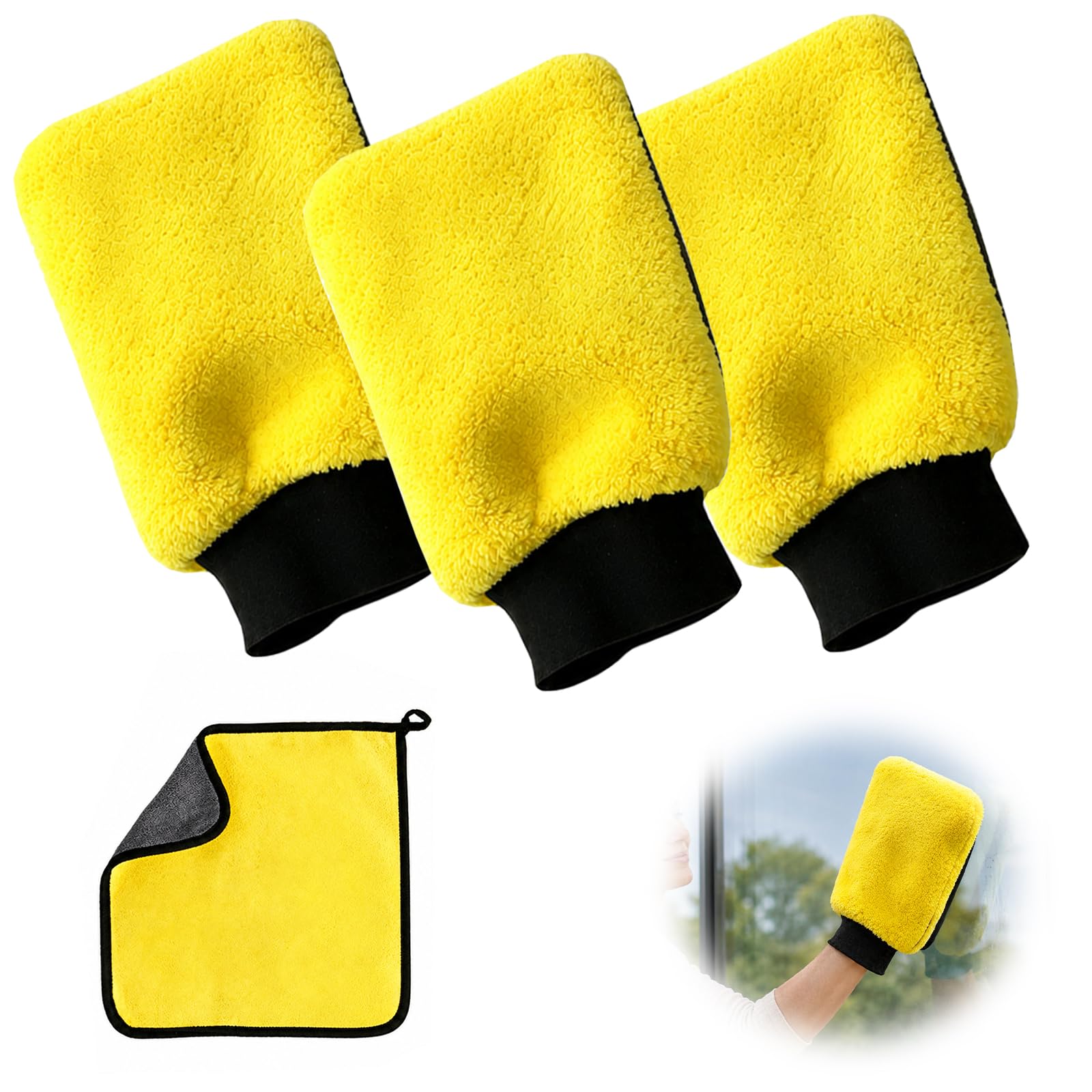 Heropen Yellow Microfibre Cleaning Gloves, 4Pcs Reusable Dusting Gloves & Cloth