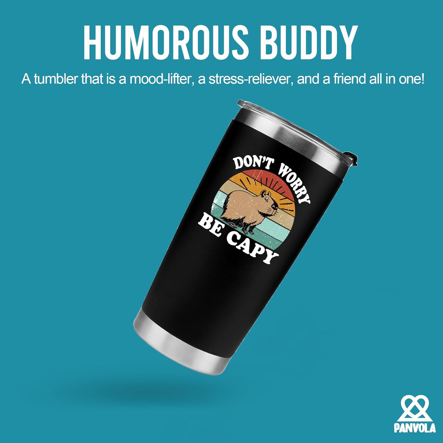 Panvola Don't Worry Be Capy Vacuum Insulated Tumbler Capybara Animal Lover Gifts Pet Owner For Dad Mom Brother Sister Funny Travel Mug with Lid and Straw Stainless Steel 20 oz Black - Image 2